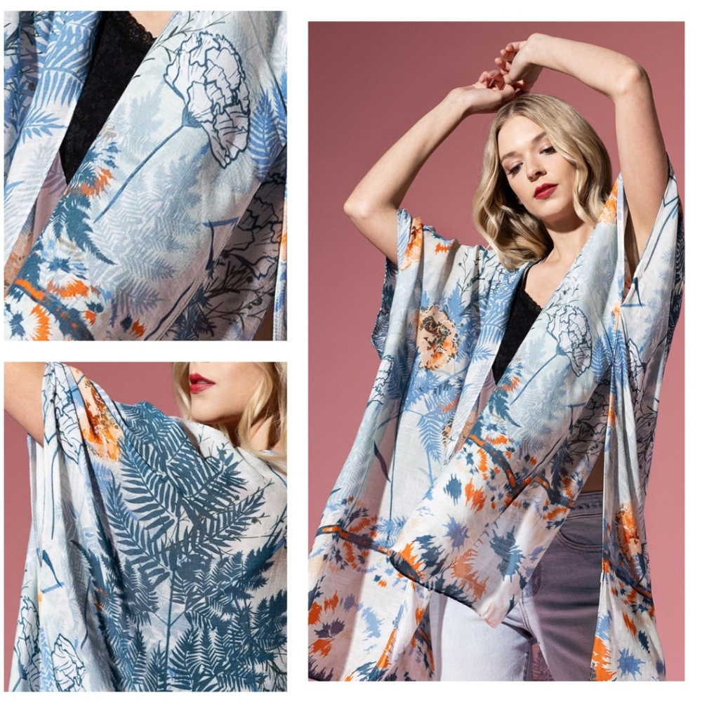 Flower Tree Print Kimono - Subtle Colors - Elegant & Breezy - Lightweight